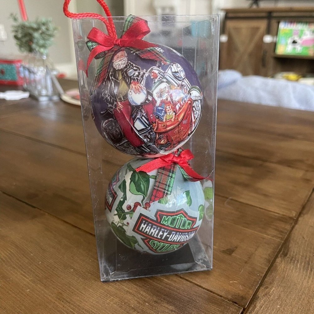 Harley Davidson Christmas holiday ornament 1998 decoupage balls